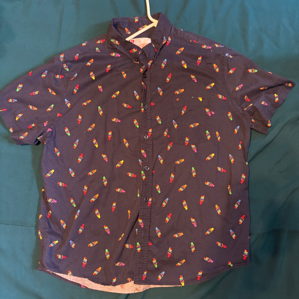 Rainbow Ice Cream Cone Pride Blue Cotton Button Up